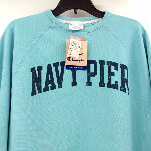 CHAMPION Reverse Weave Sweatshirt Men's‎ S Aqua Navy Pier Graphic Crew Neck - Picture 2 of 10